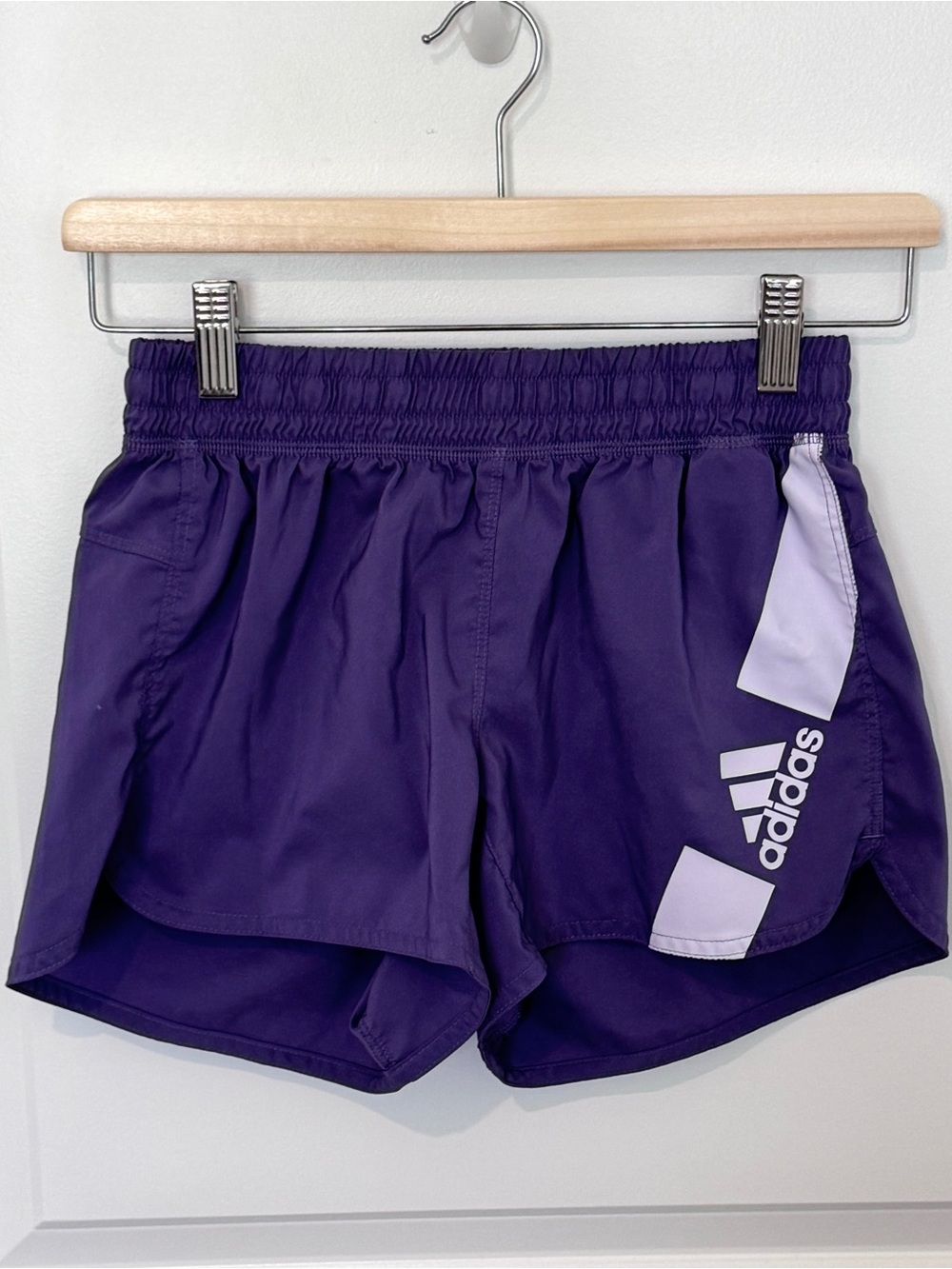 adidas Women's Purple Athletic Shorts with White Logo Panels